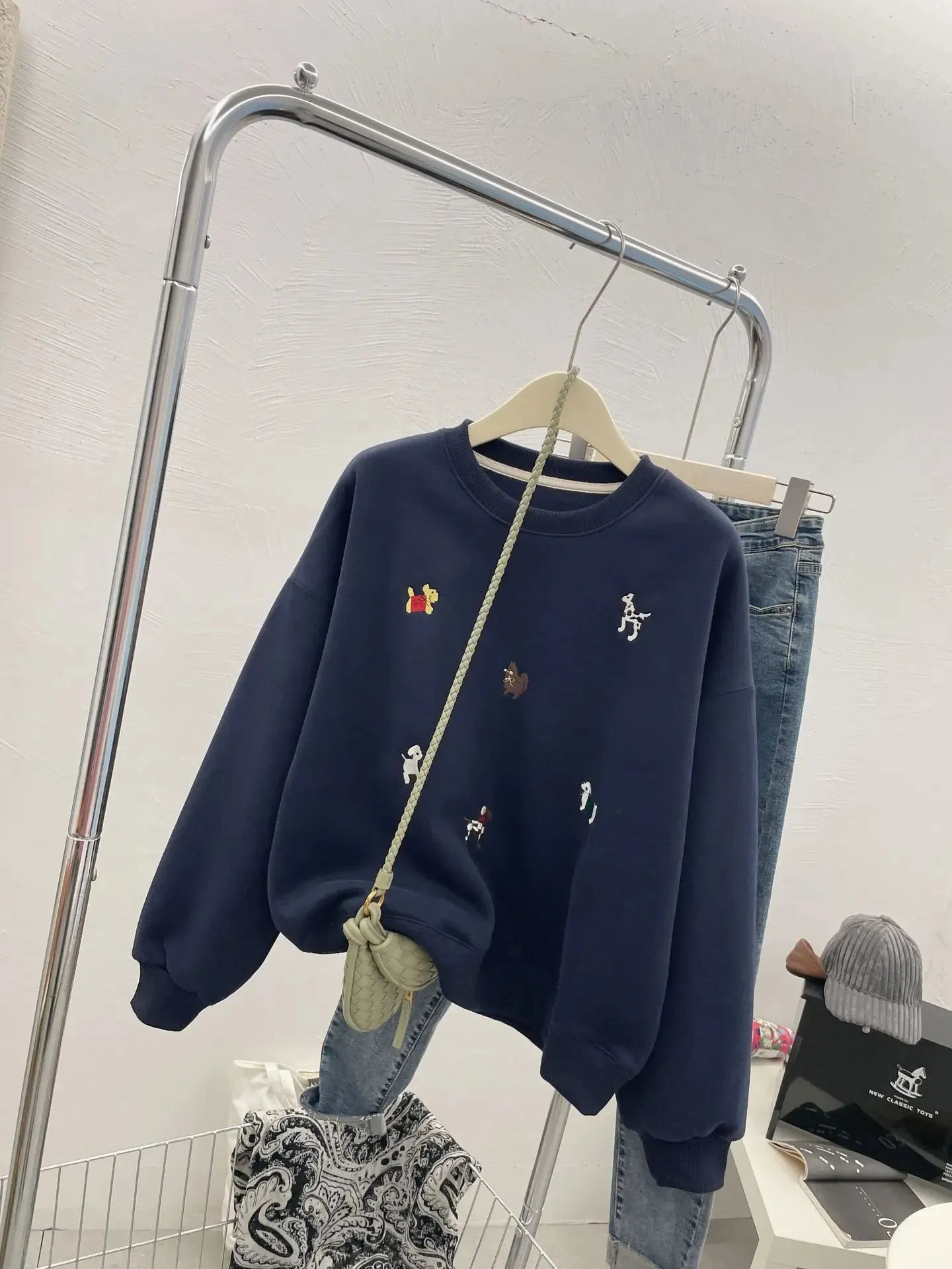 Amozae-Autumn Casual Outfits Amozae-Cartoon Embroidery Dog Sweatshirt Long Sleeve Women's Loose Hoodie Top