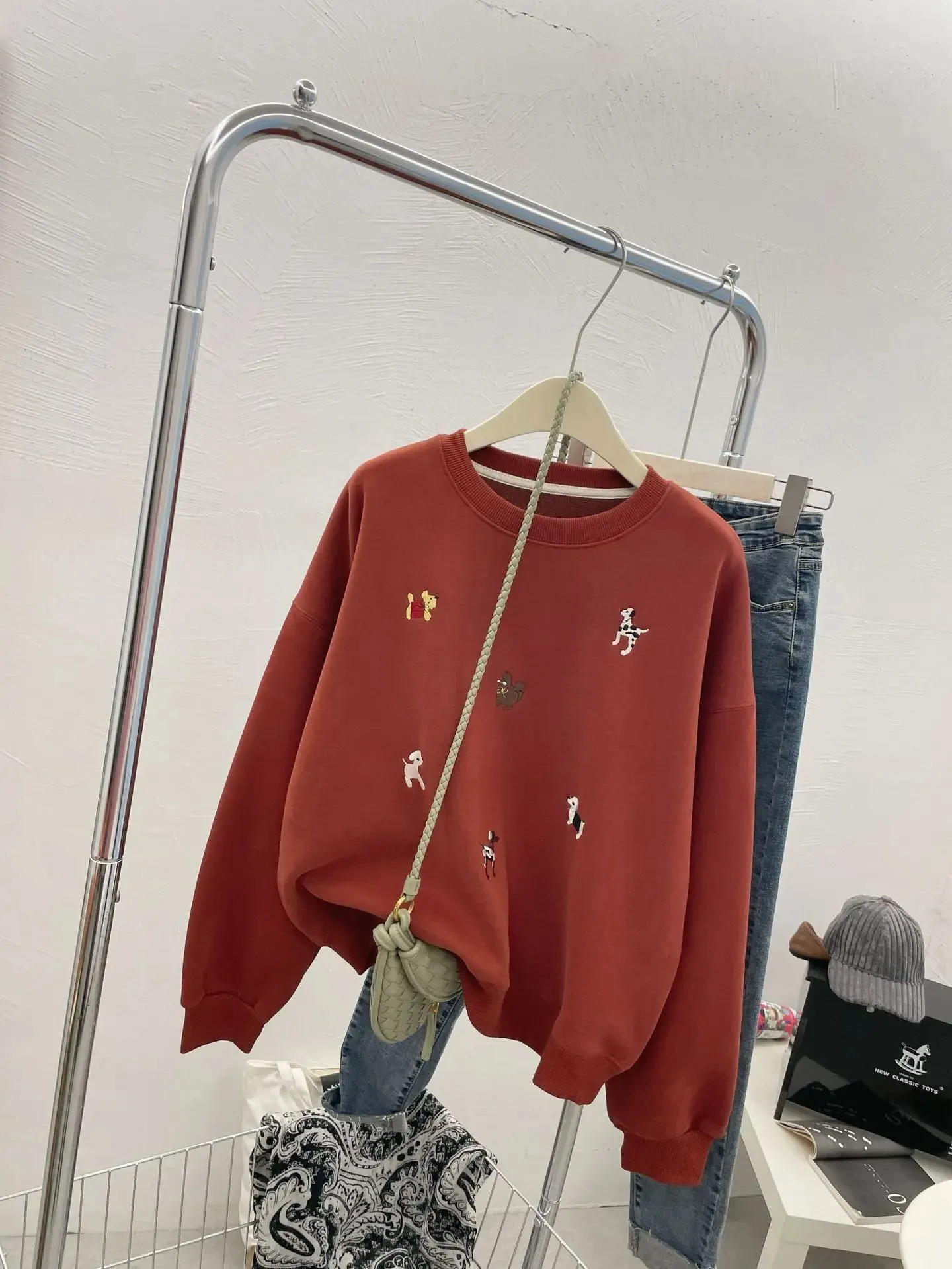 Amozae-Autumn Casual Outfits Amozae-Cartoon Embroidery Dog Sweatshirt Long Sleeve Women's Loose Hoodie Top