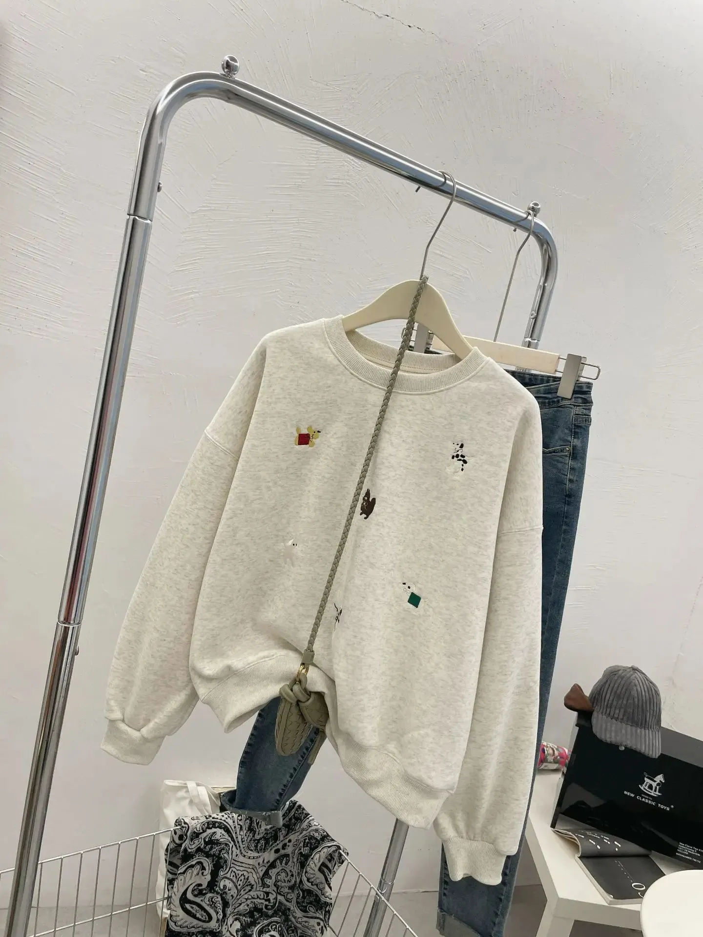 Amozae-Autumn Casual Outfits Amozae-Cartoon Embroidery Dog Sweatshirt Long Sleeve Women's Loose Hoodie Top