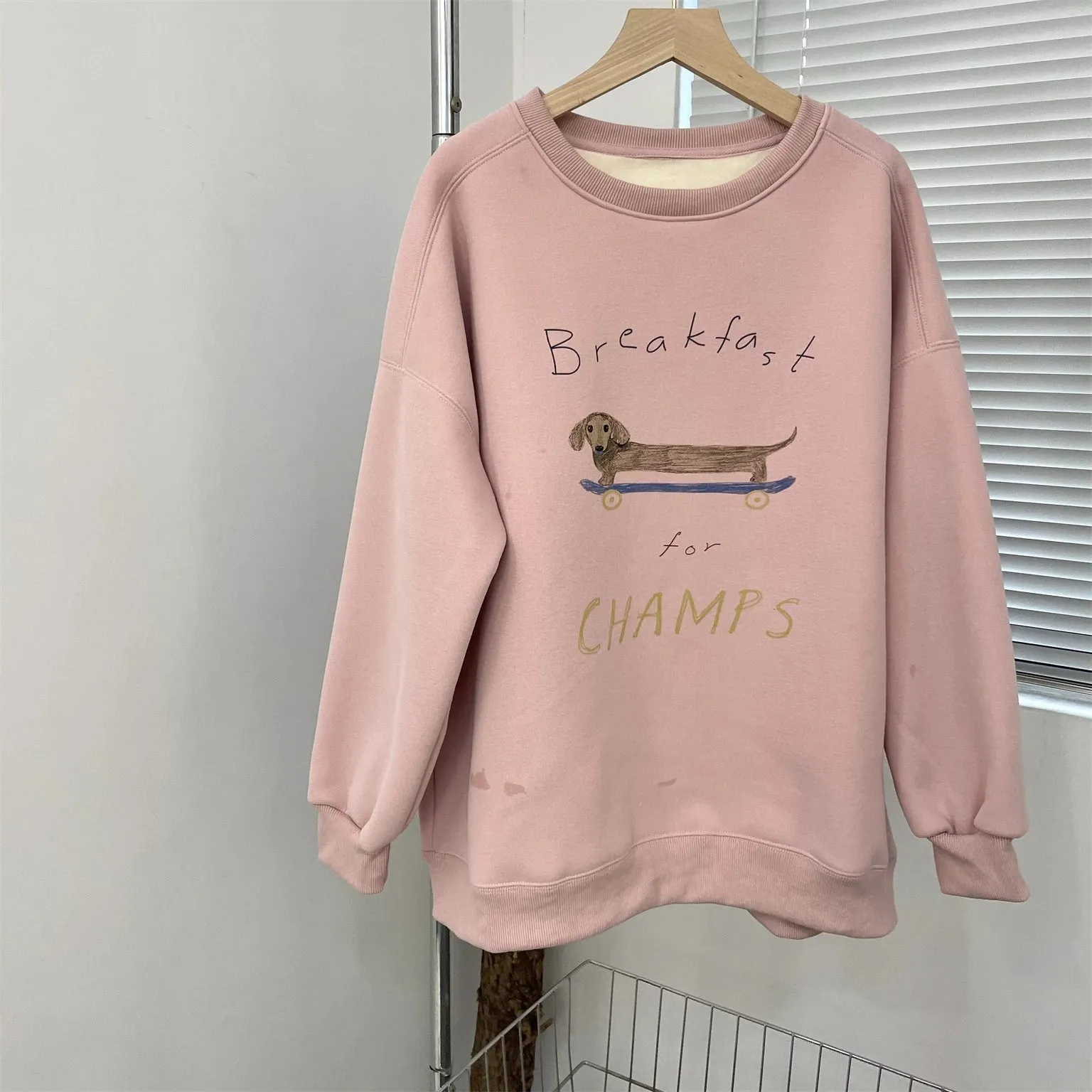 Amozae-Autumn Casual Outfits Amozae-Women's Cartoon Dog Print Sweatshirt Playful Thick Autumn Winter Hoodie Loose Fitting Pullover Pink Beige Green Grey