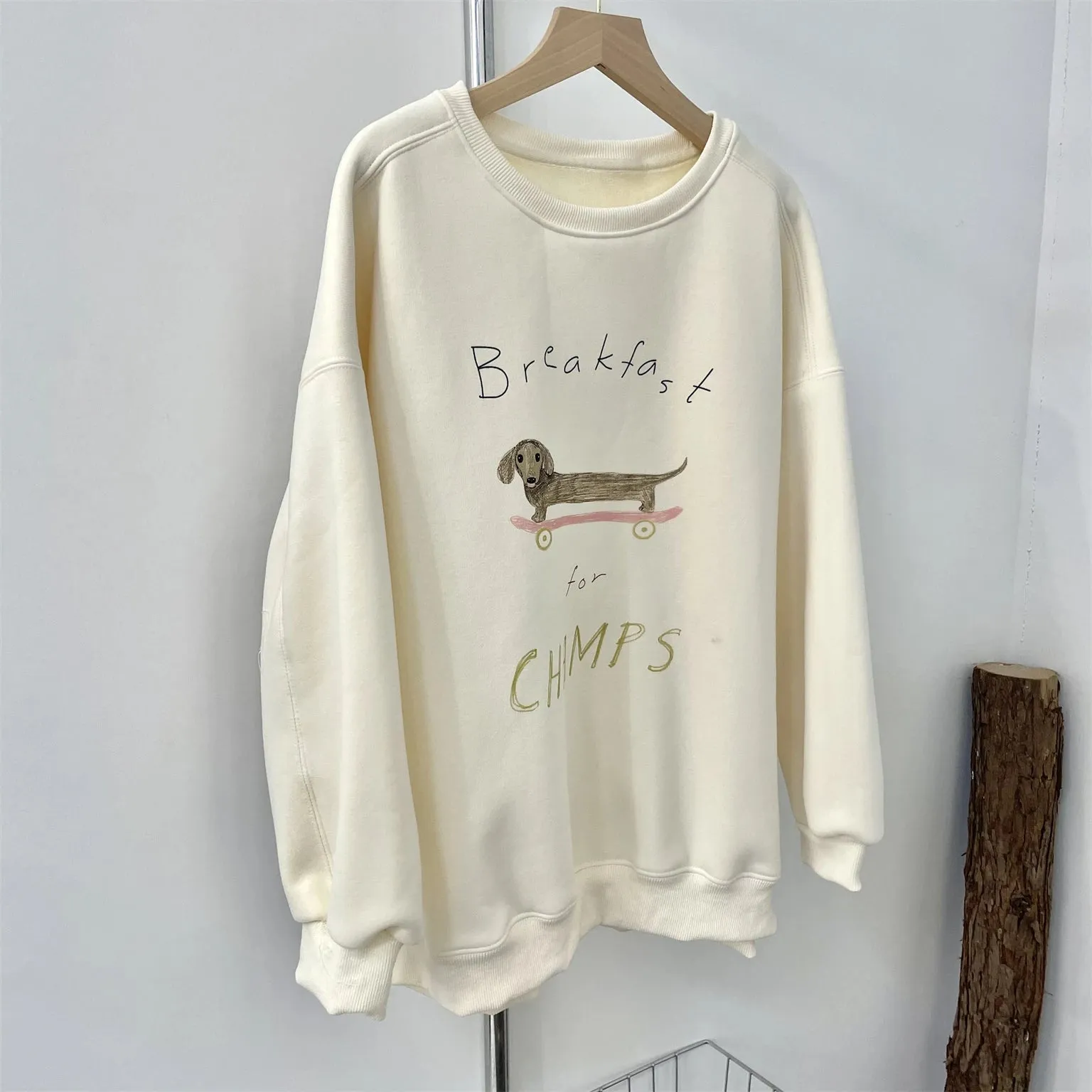 Amozae-Autumn Casual Outfits Amozae-Women's Cartoon Dog Print Sweatshirt Playful Thick Autumn Winter Hoodie Loose Fitting Pullover Pink Beige Green Grey