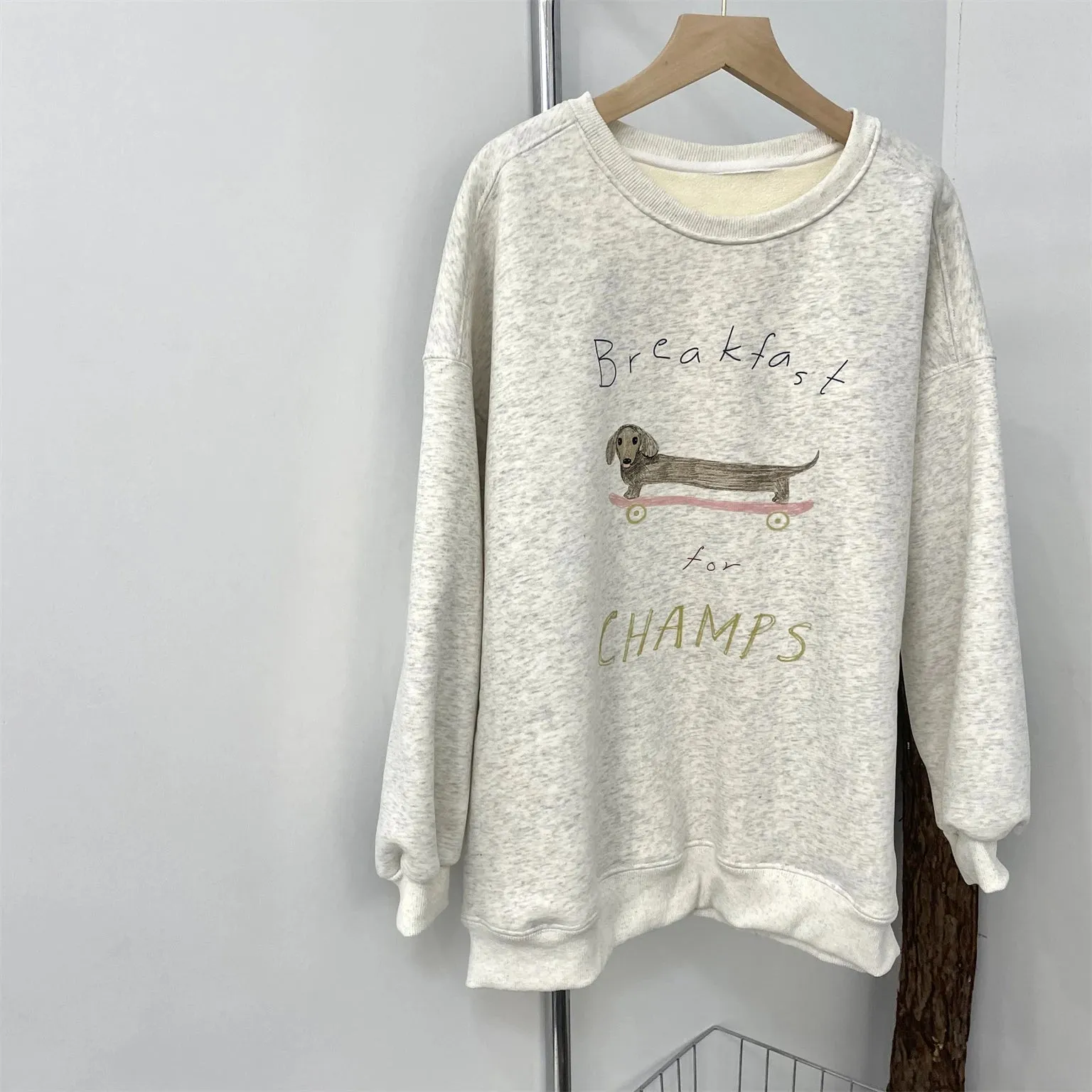 Amozae-Autumn Casual Outfits Amozae-Women's Cartoon Dog Print Sweatshirt Playful Thick Autumn Winter Hoodie Loose Fitting Pullover Pink Beige Green Grey