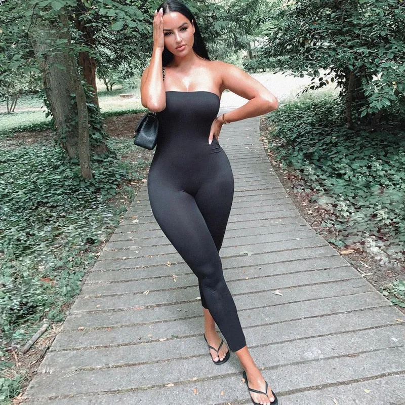 Amozae-CHRONSTYLE   Women Jumpsuits Ladies Clothing Strapless Off Shoulder Bodycon Playsuit Party Romper Trousers Playsuit One Piece