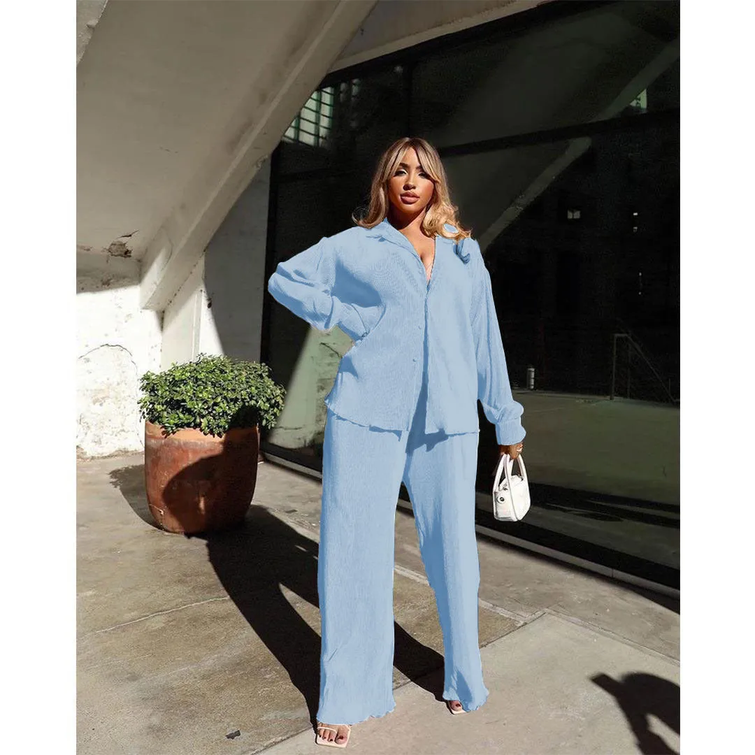 Amozae church outfit Women's Sexy Pleated Loose Casual Multi-Color Suit