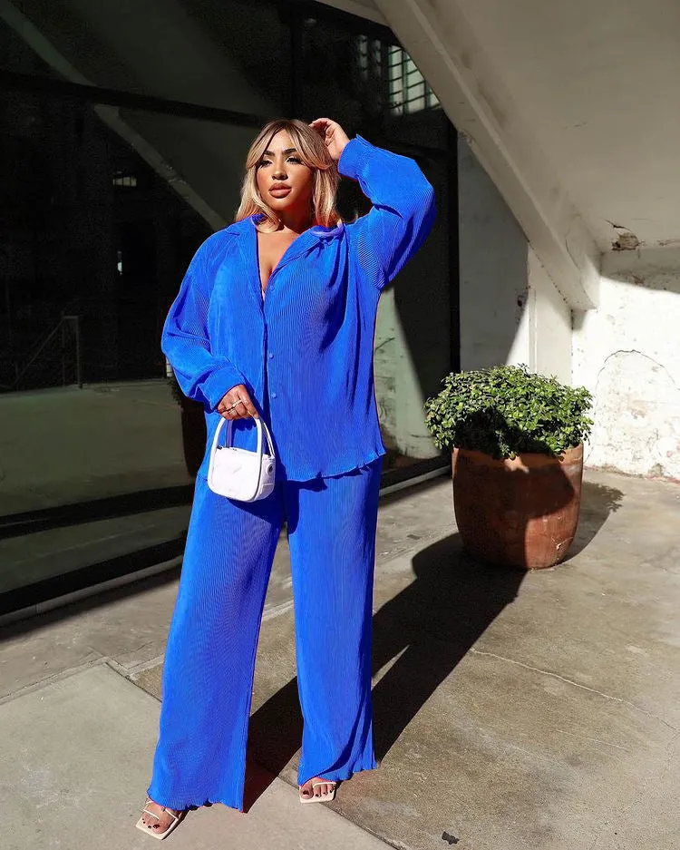 Amozae church outfit Women's Sexy Pleated Loose Casual Multi-Color Suit