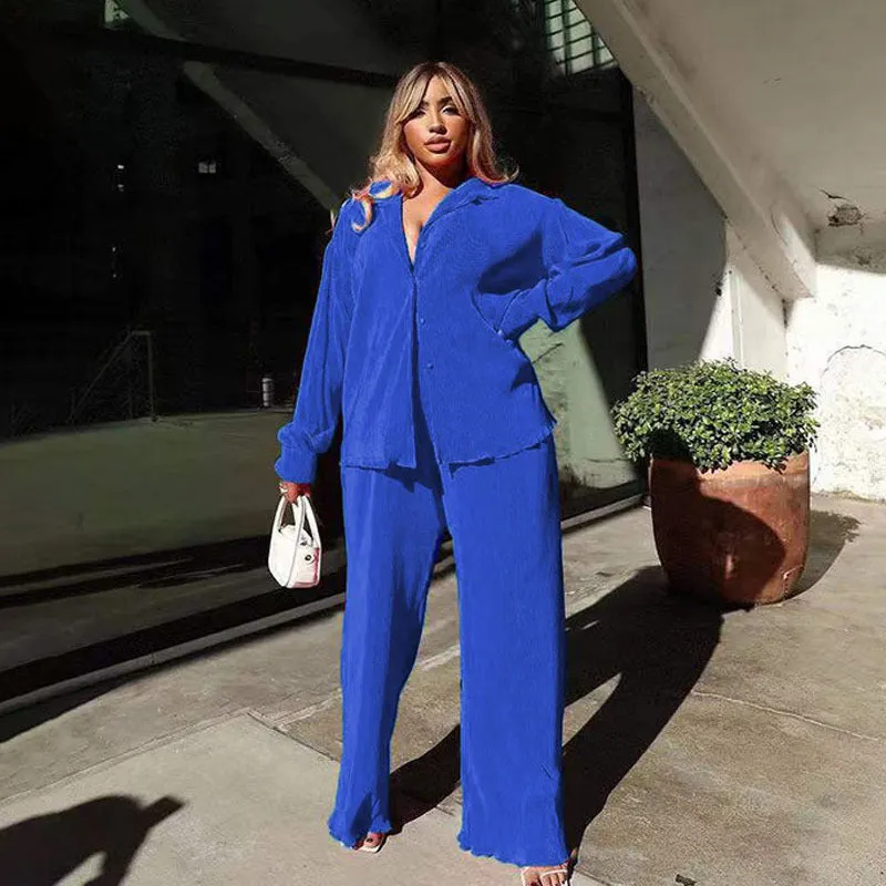 Amozae church outfit Women's Sexy Pleated Loose Casual Multi-Color Suit