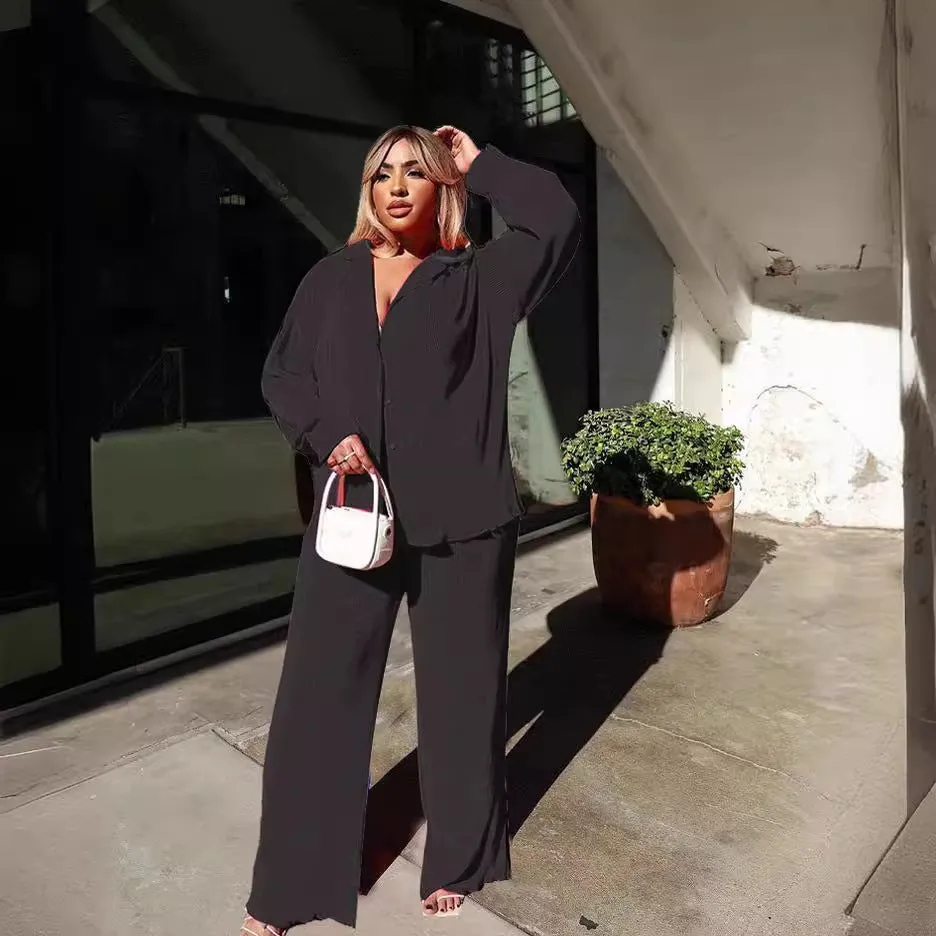 Amozae church outfit Women's Sexy Pleated Loose Casual Multi-Color Suit