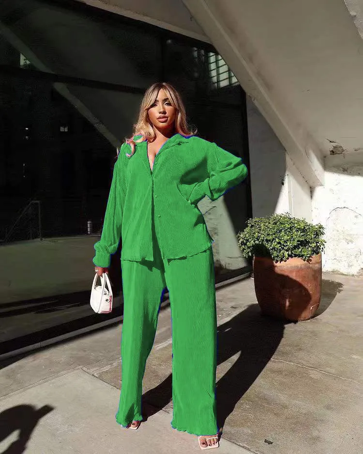 Amozae church outfit Women's Sexy Pleated Loose Casual Multi-Color Suit