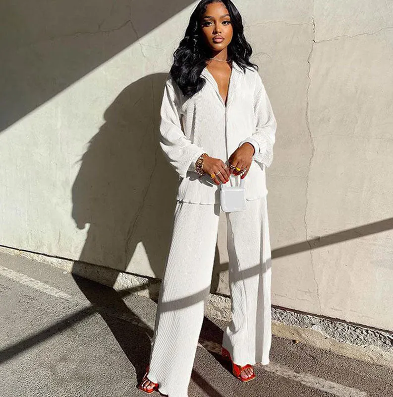 Amozae church outfit Women's Sexy Pleated Loose Casual Multi-Color Suit