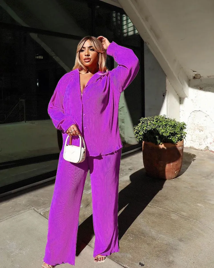 Amozae church outfit Women's Sexy Pleated Loose Casual Multi-Color Suit