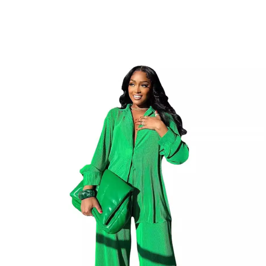 Amozae church outfit Women's Sexy Pleated Loose Casual Multi-Color Suit