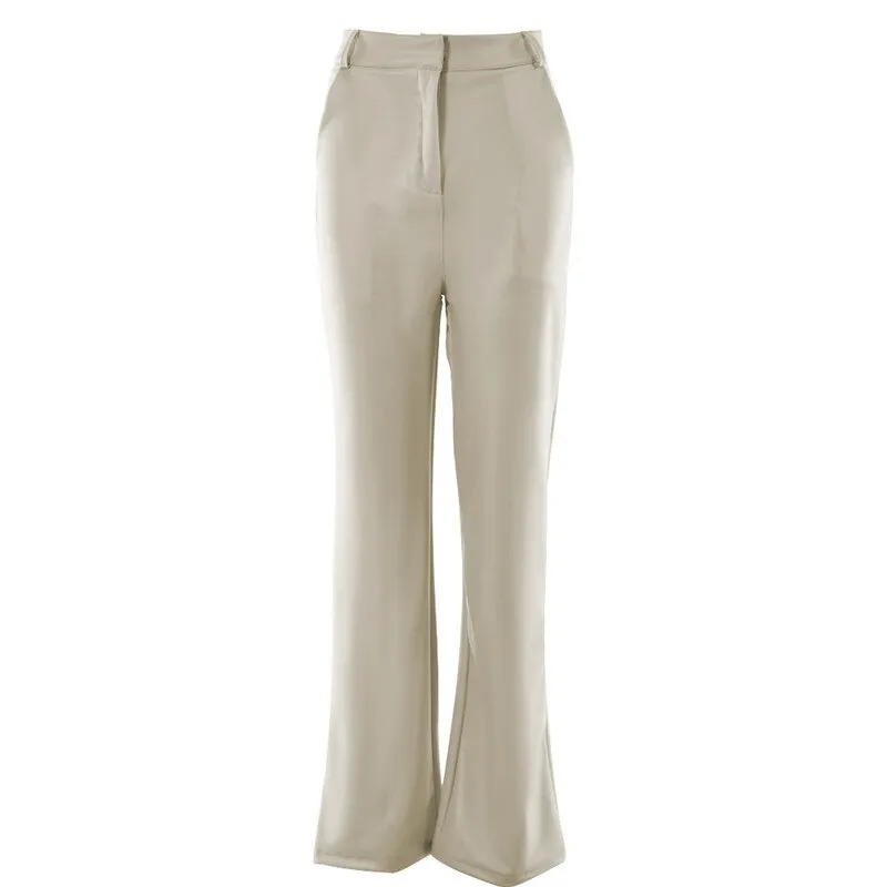 Amozae- Faux PU Leather Pants Women   Autumn Brown High Waist Straight Pant Femme Streetwear Fashion   Bodycon Trousers