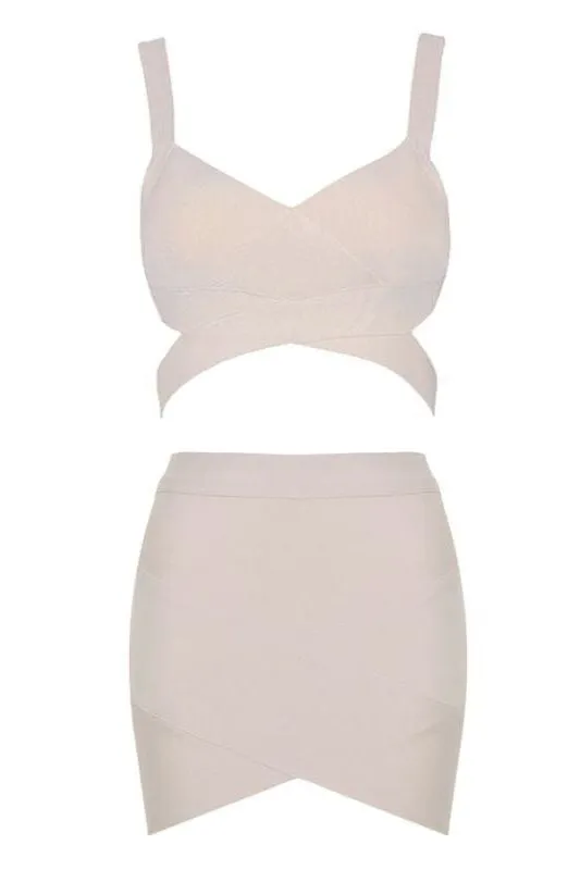 Ang Bandage Top and Mini Skirt Set - Cream