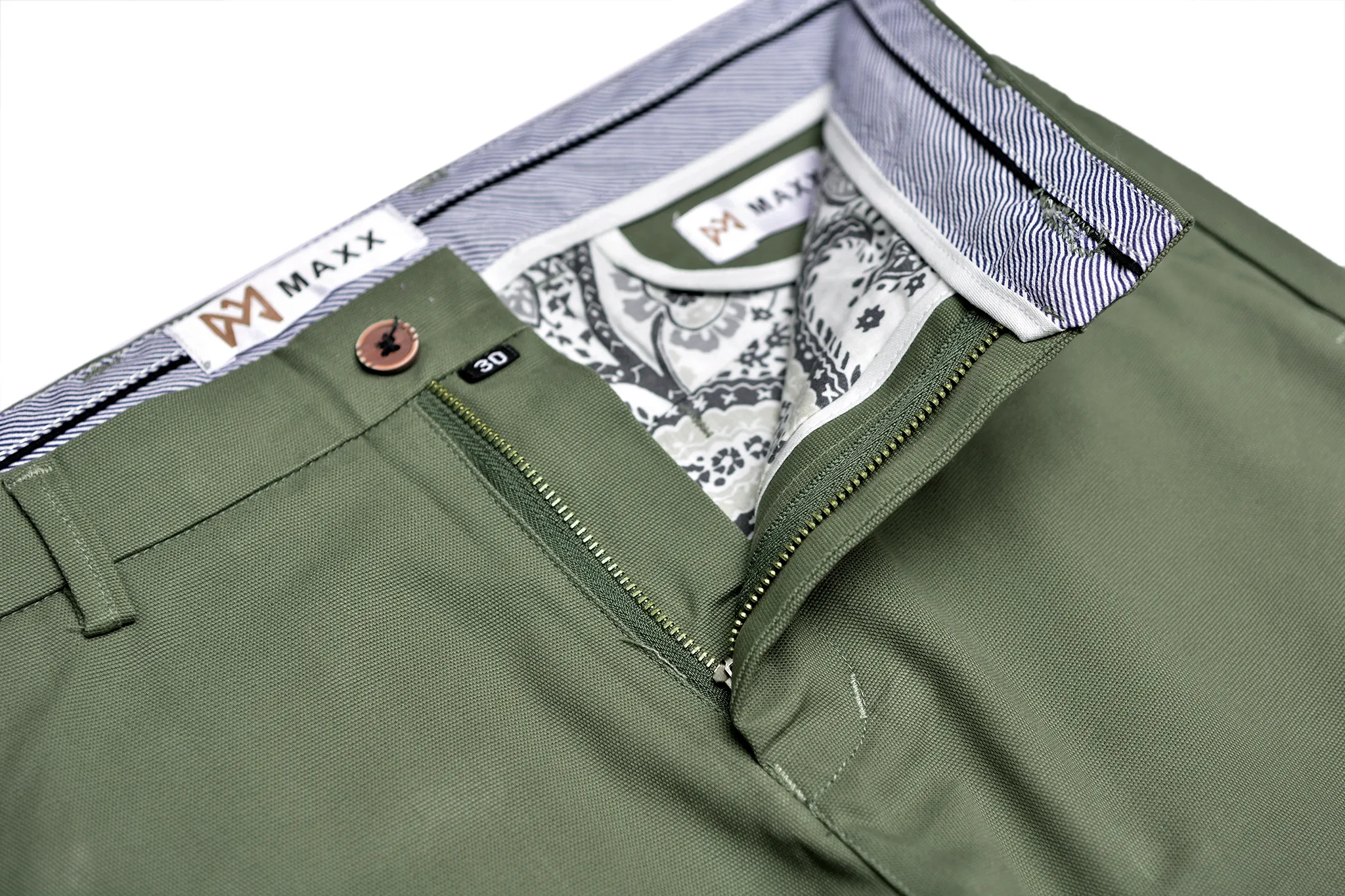 Army Green Textured Cotton Chinos Pants