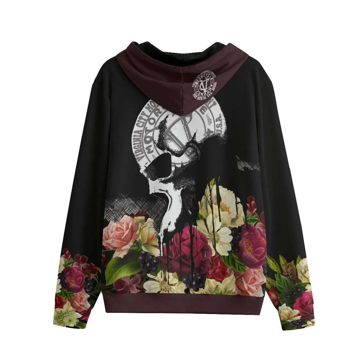 Black and Flower Skull Ladies Cotton Zip Up Hoodie