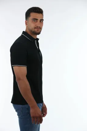 Black Polo With Half Zipper Design