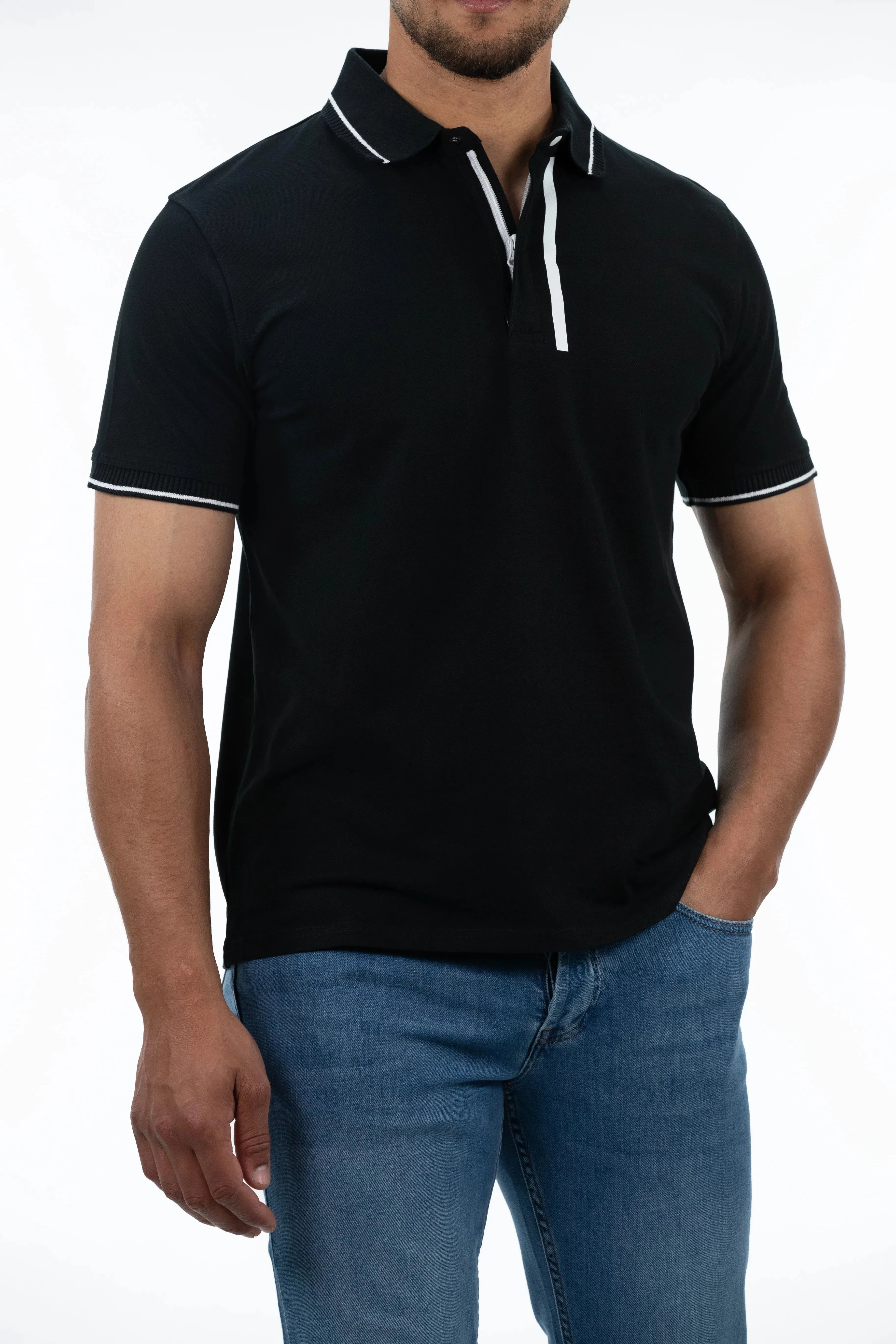 Black Polo With Half Zipper Design