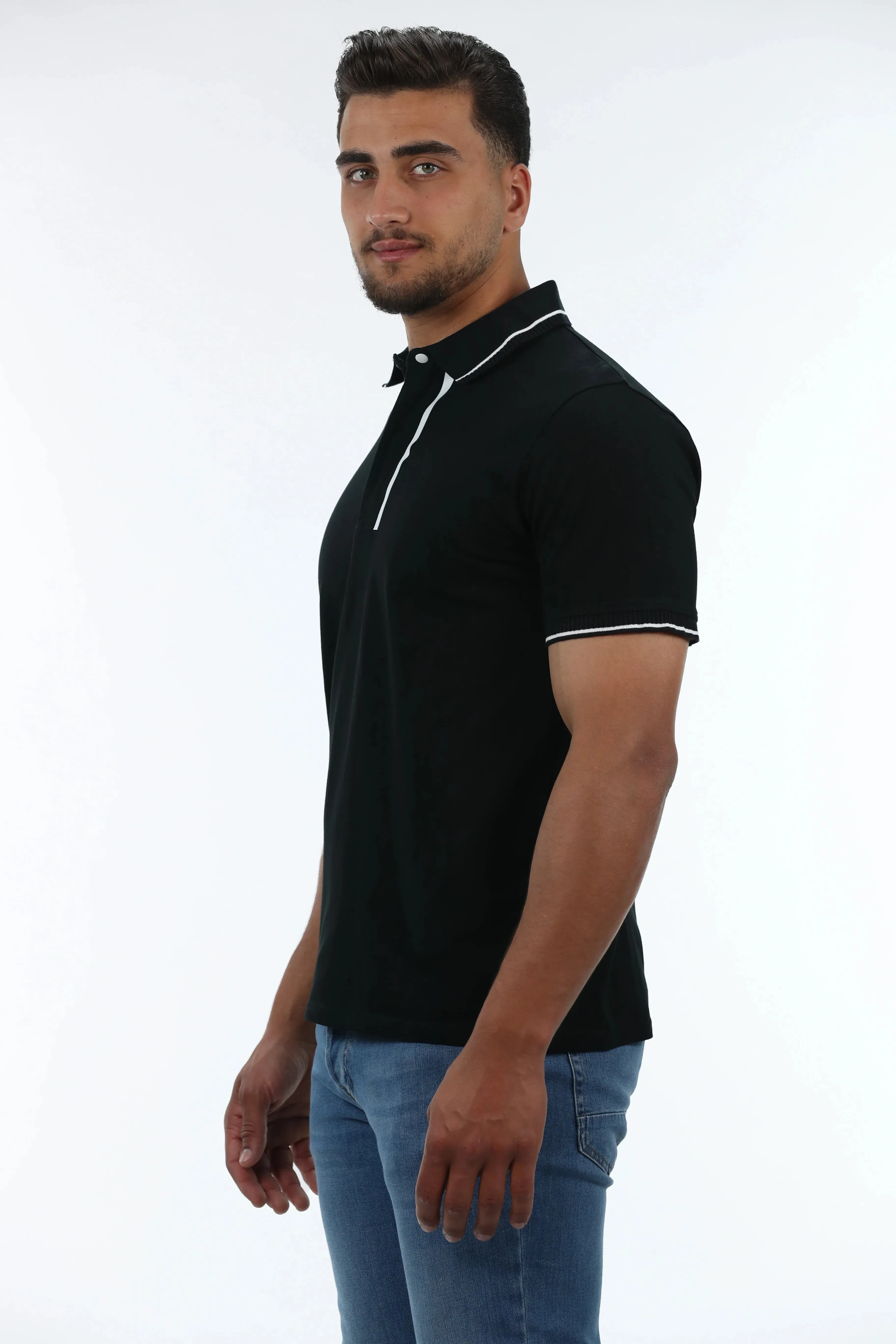 Black Polo With Half Zipper Design