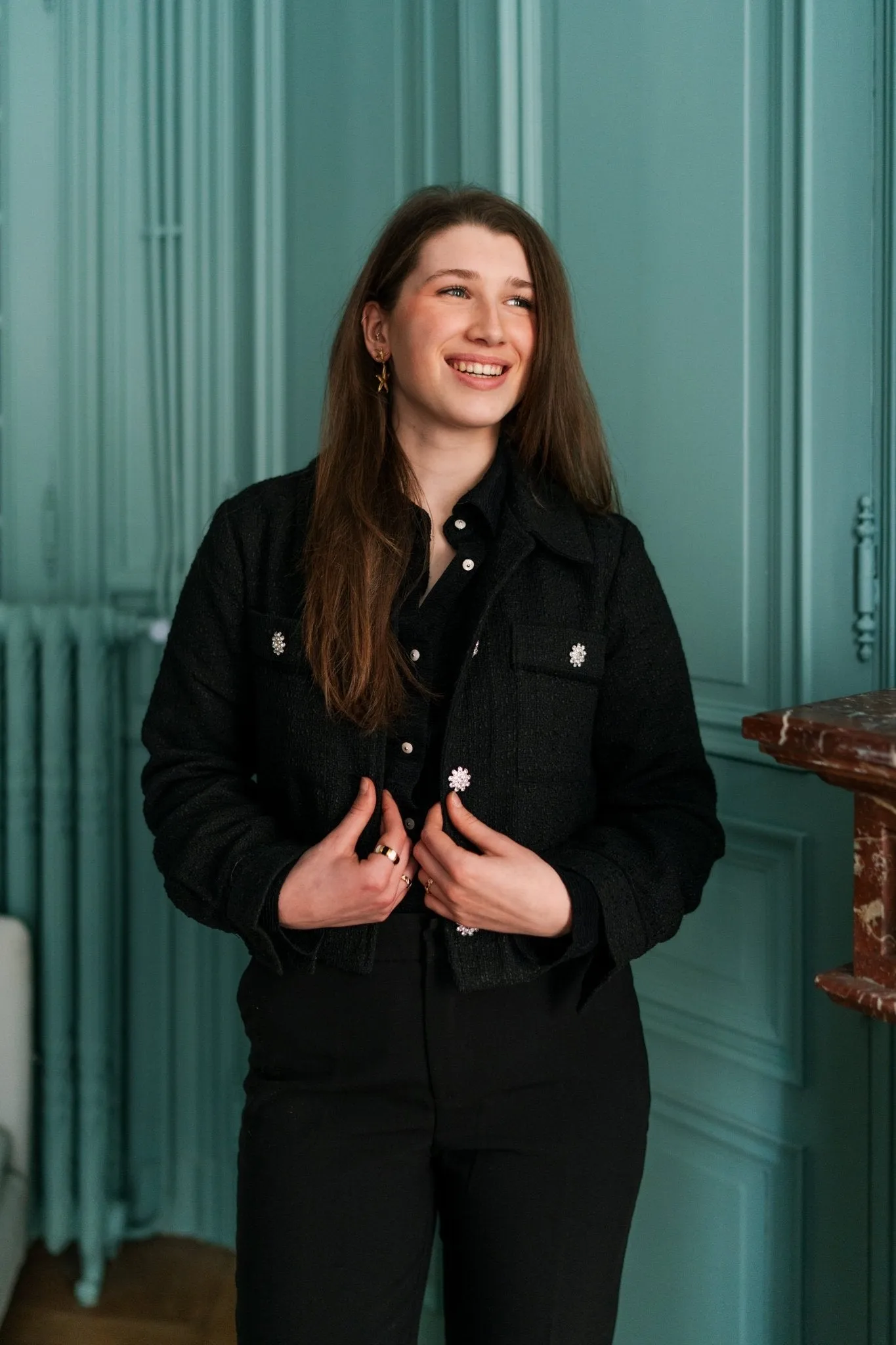 Blazer à bouton fleurs