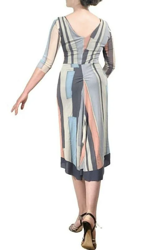 blue stripe NINA mesh tango dress with sleeves