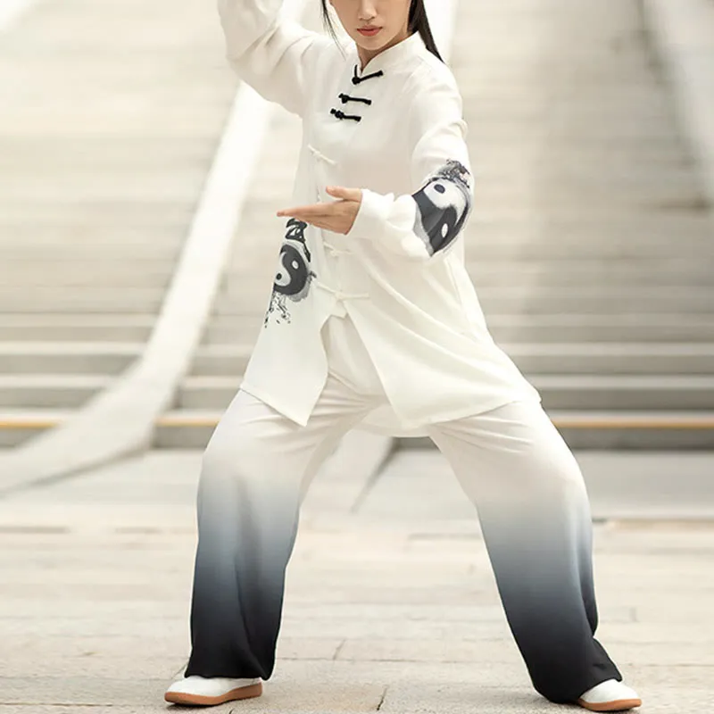 Buddha Stones 2Pcs Yin Yang Frog-Button Meditation Prayer Spiritual Zen Tai Chi Qigong Practice Unisex Clothing Set