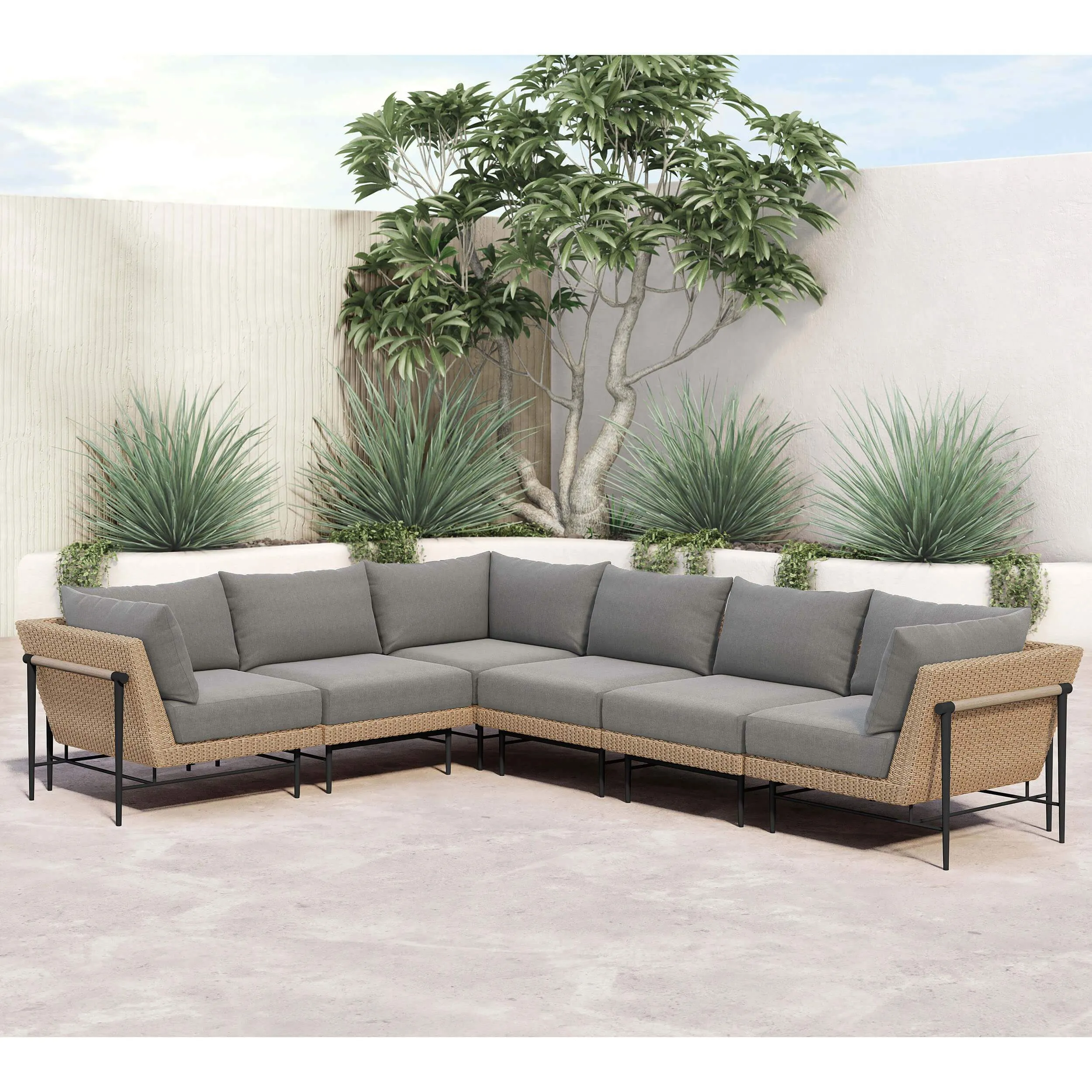 Cavan Outdoor 6 Piece Sectional, Faux Hyacinth