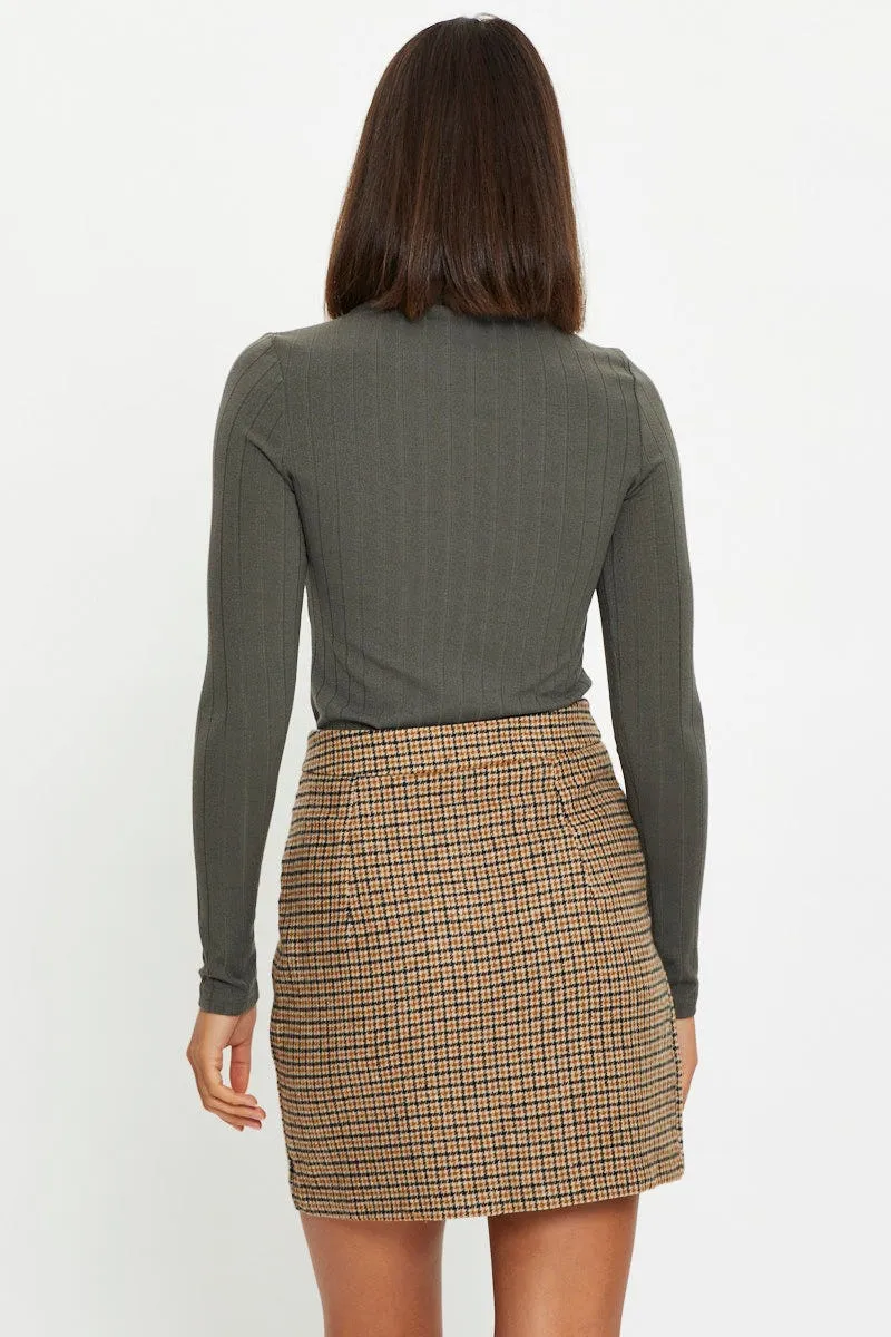 Check Mini Skirt Front Slit