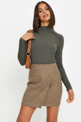 Check Mini Skirt Front Slit