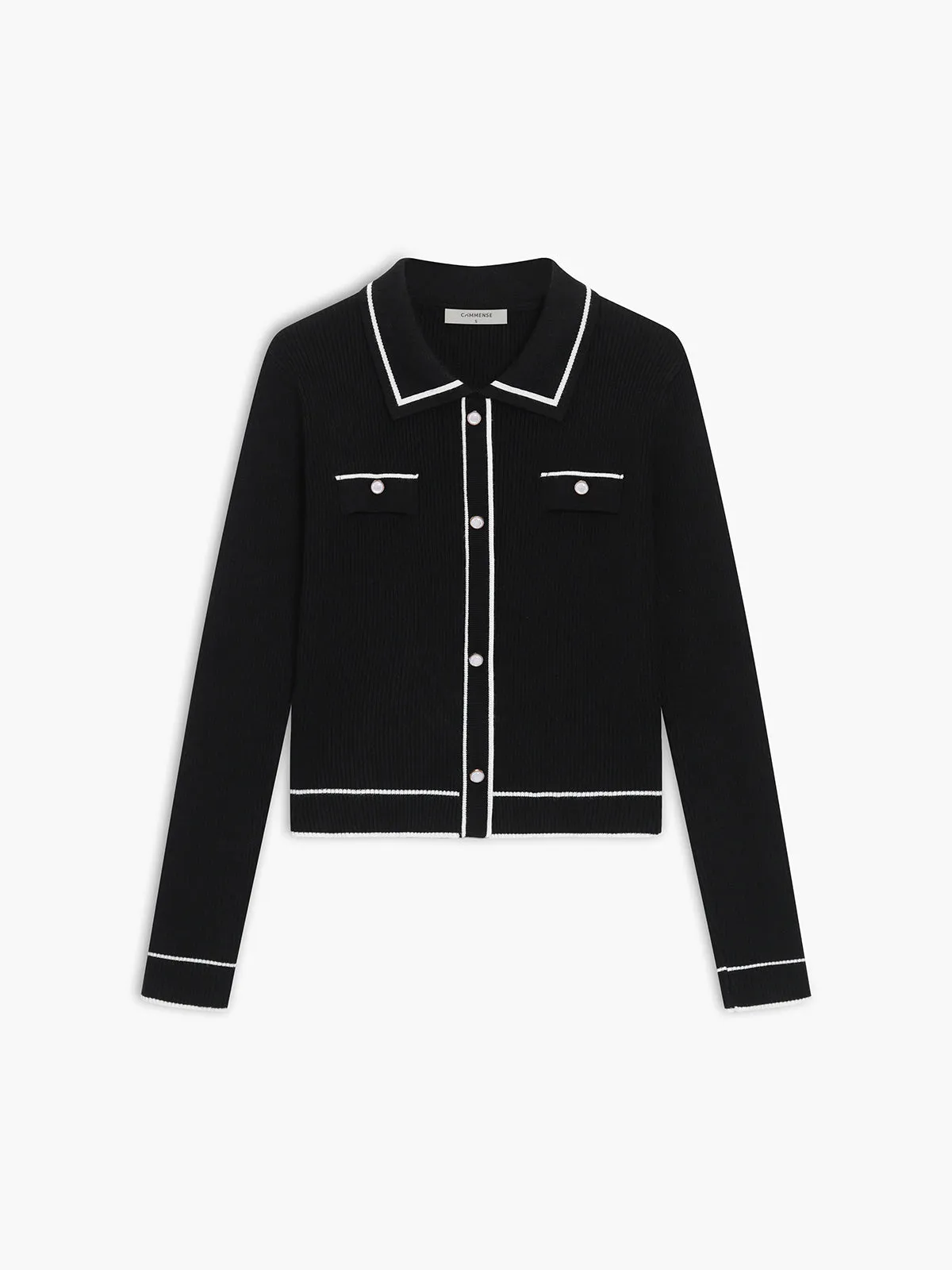 CHICMY- Contrast Trim Polo Sweater
