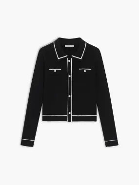 CHICMY- Contrast Trim Polo Sweater