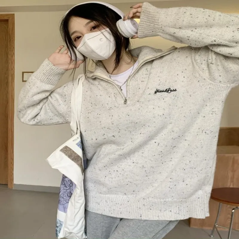 christmas outfit Sonicelife Contrast Half Zip Oversized Knit Sweater