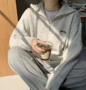 christmas outfit Sonicelife Contrast Half Zip Oversized Knit Sweater