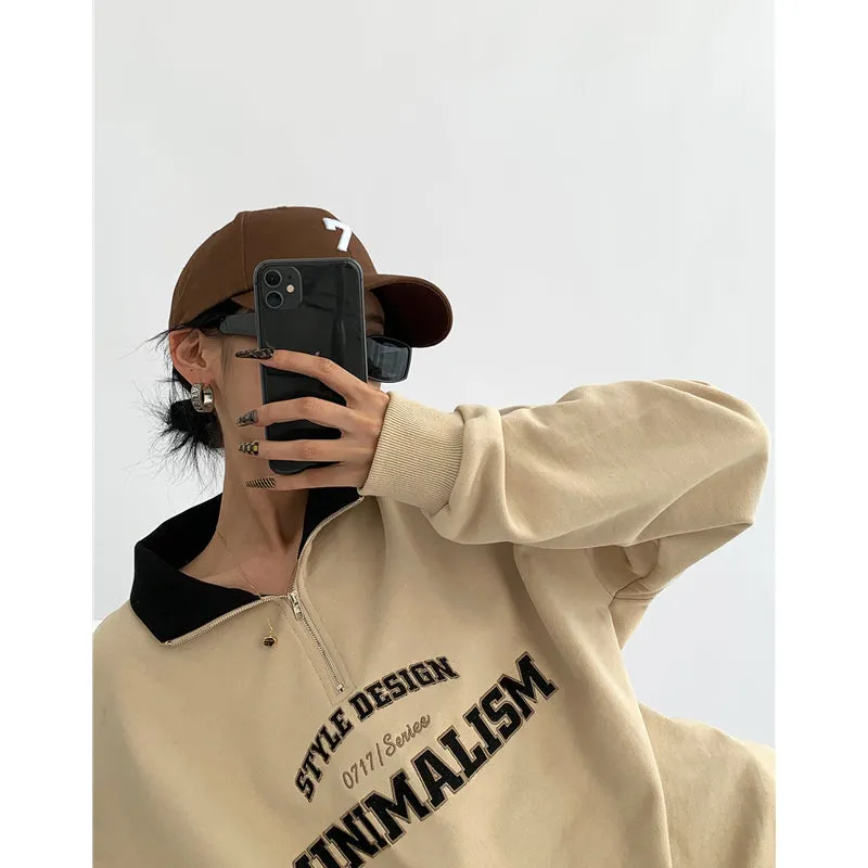 christmas outfit Sonicelife Vintage Oversized Polo Neck Sweatshirt