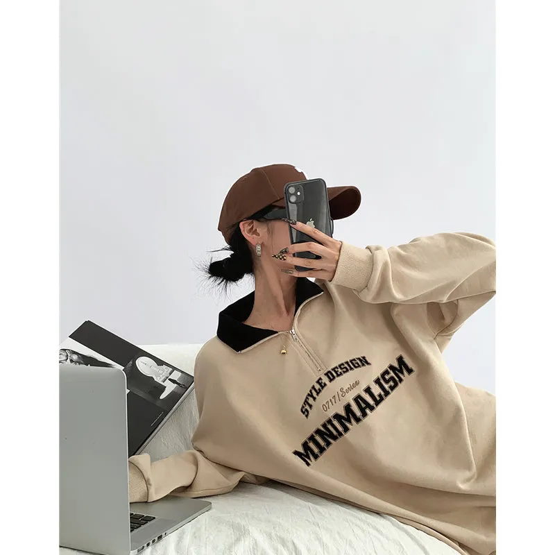 christmas outfit Sonicelife Vintage Oversized Polo Neck Sweatshirt