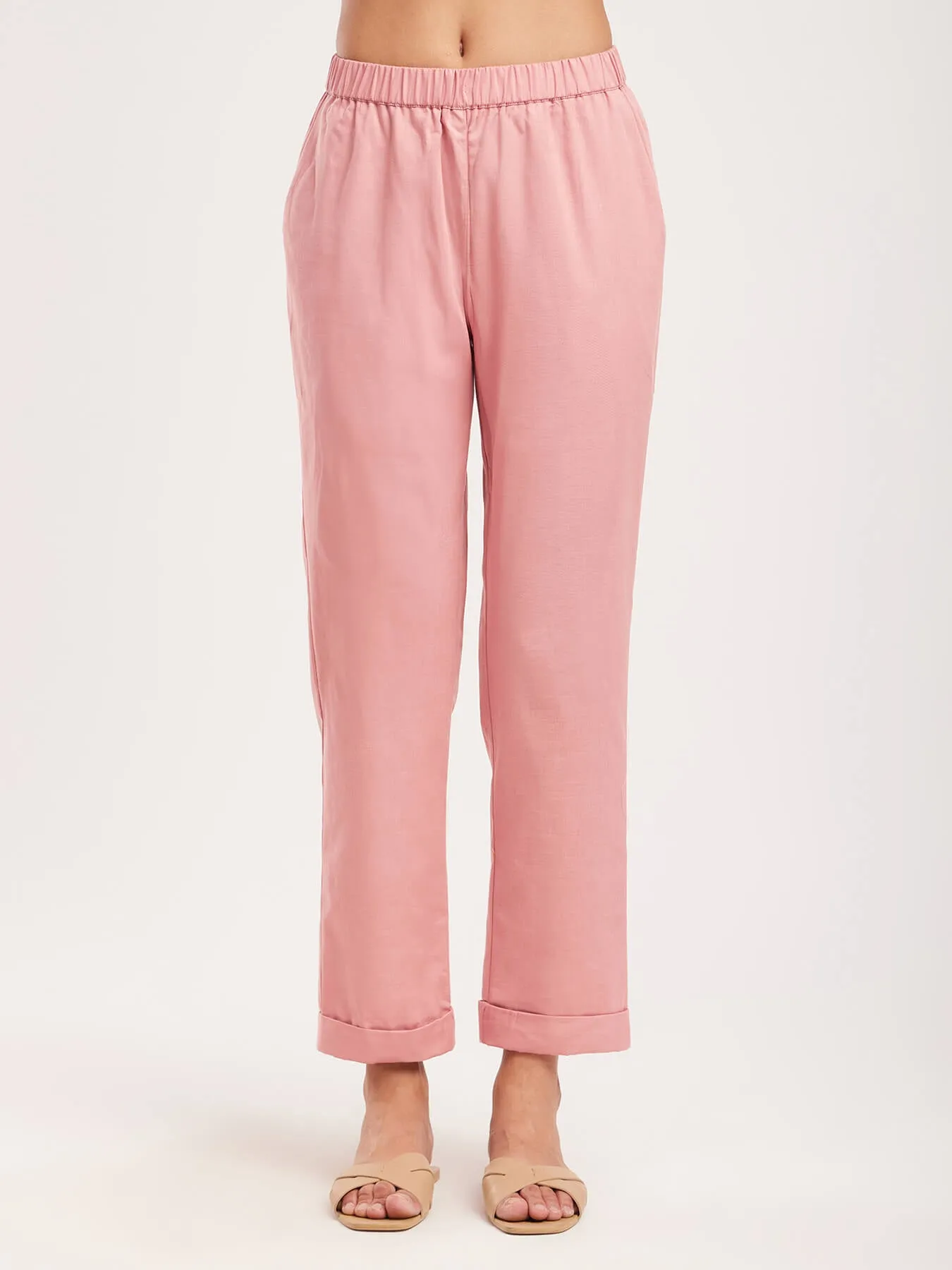Cotton Solid Co-ord Set - Pink