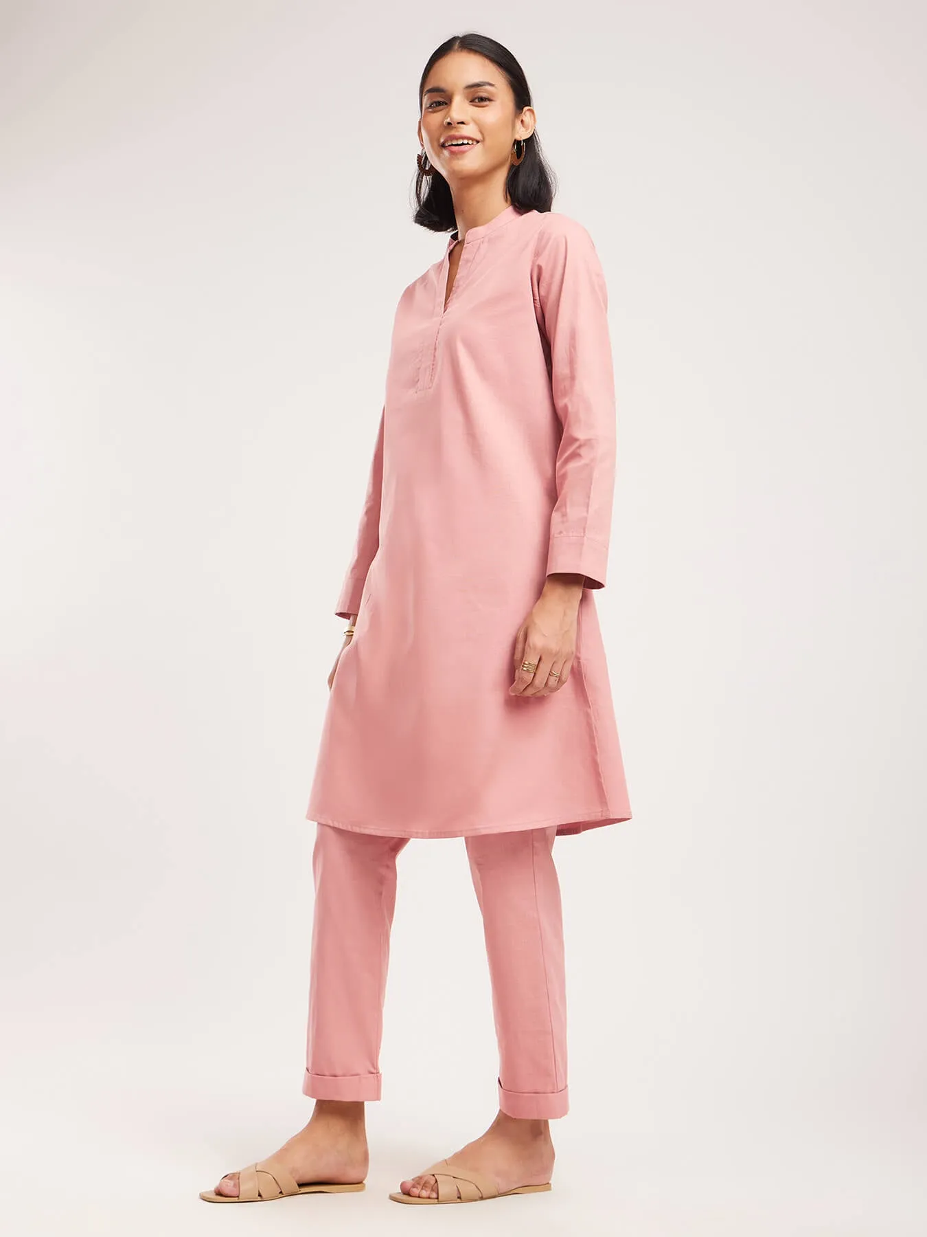 Cotton Solid Co-ord Set - Pink
