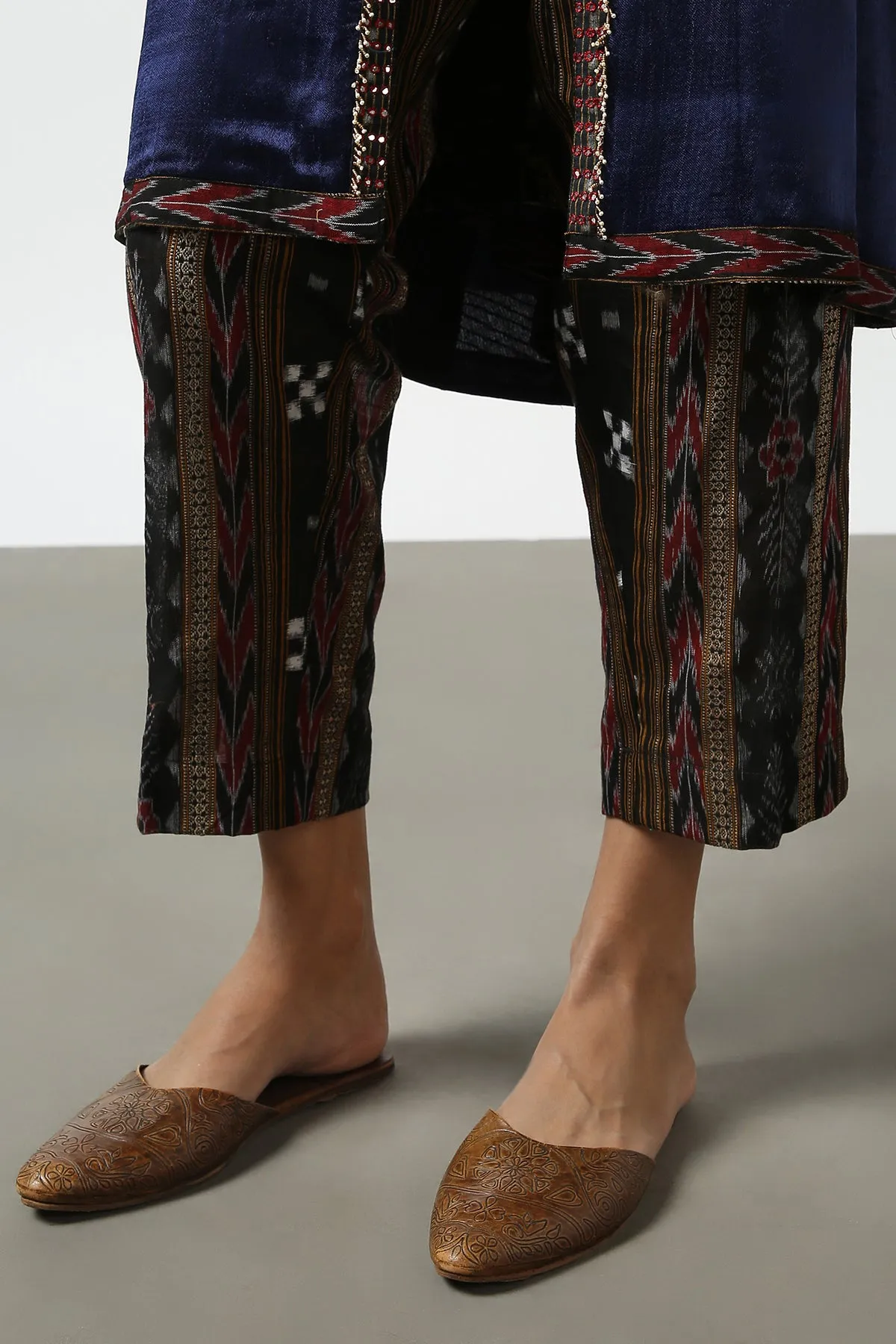 Dark Blue Mushroo Silk and Ikat Embroidered Jacket