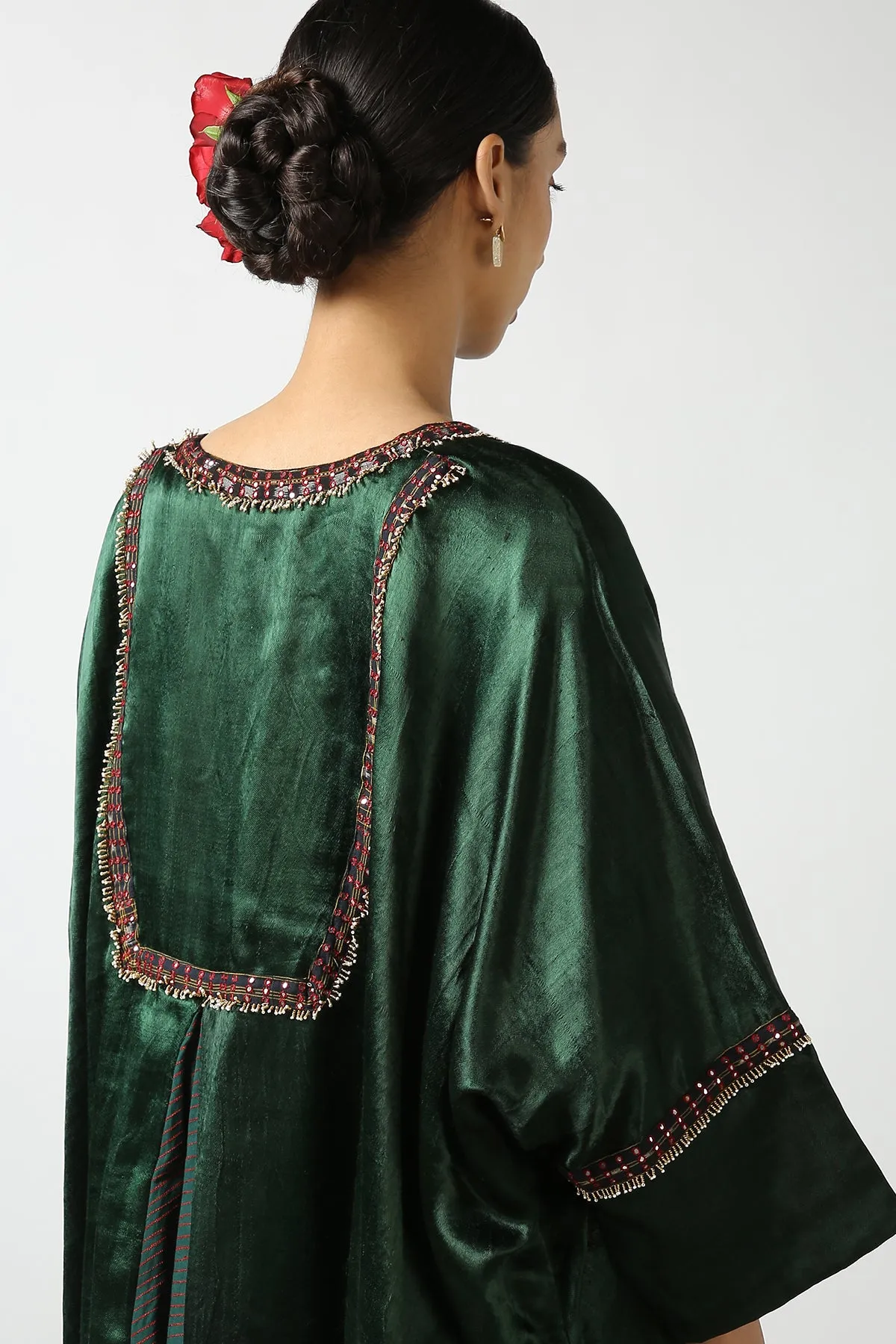 Dark Red Mushroo Silk and Ikat Embroidered Jacket