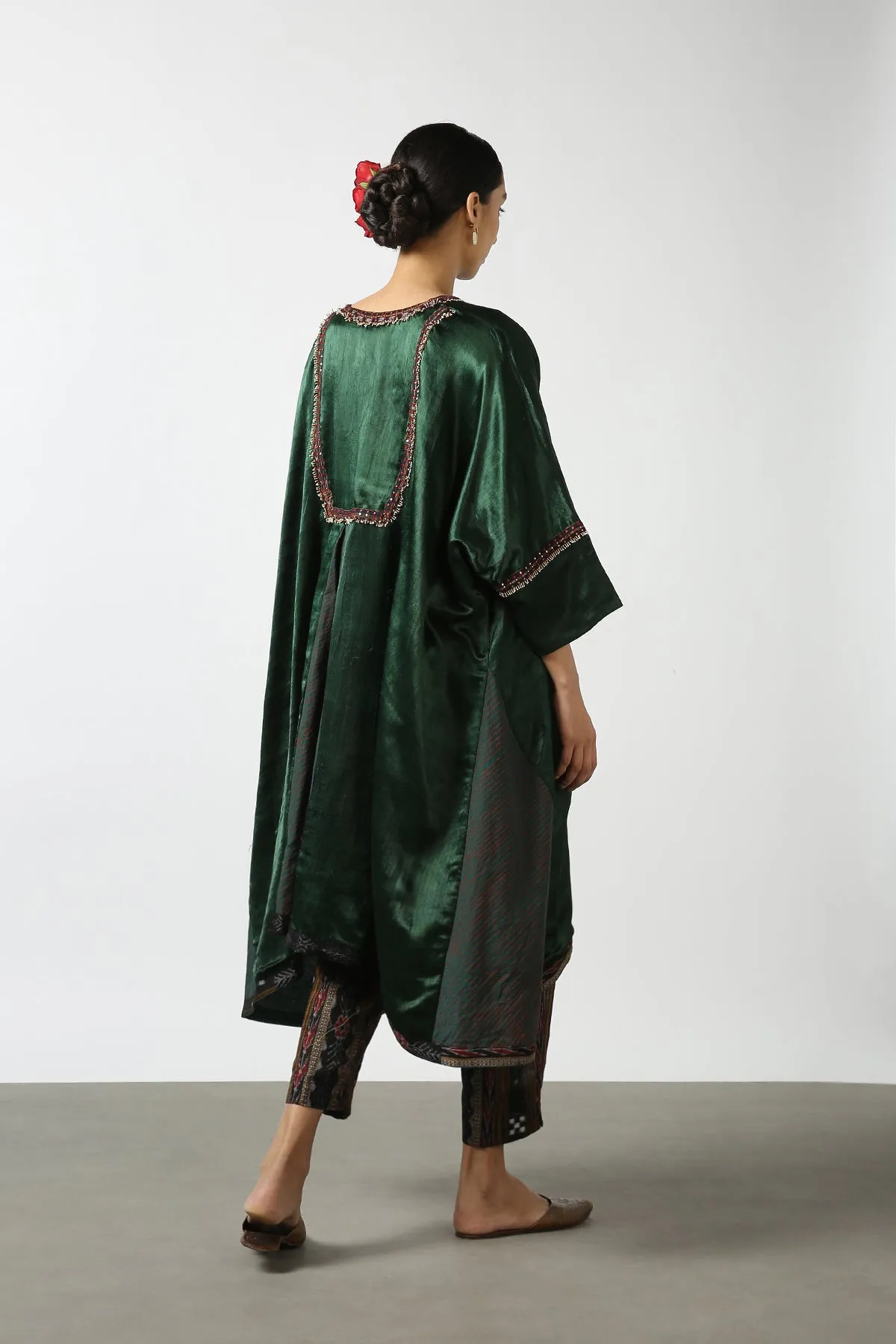 Dark Red Mushroo Silk and Ikat Embroidered Jacket