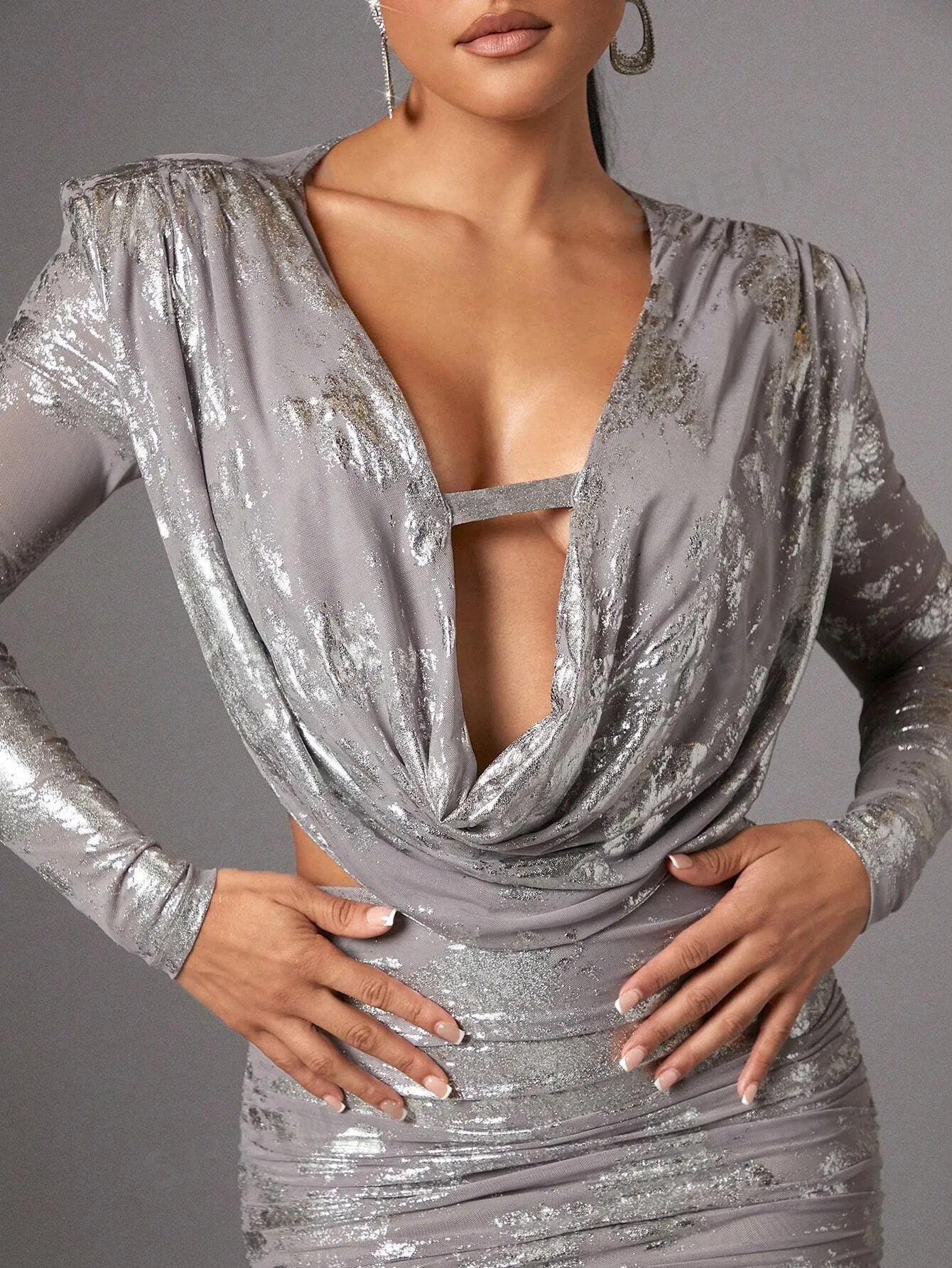 Drape Neck Top & Pleated Bodycon Skirt Set
