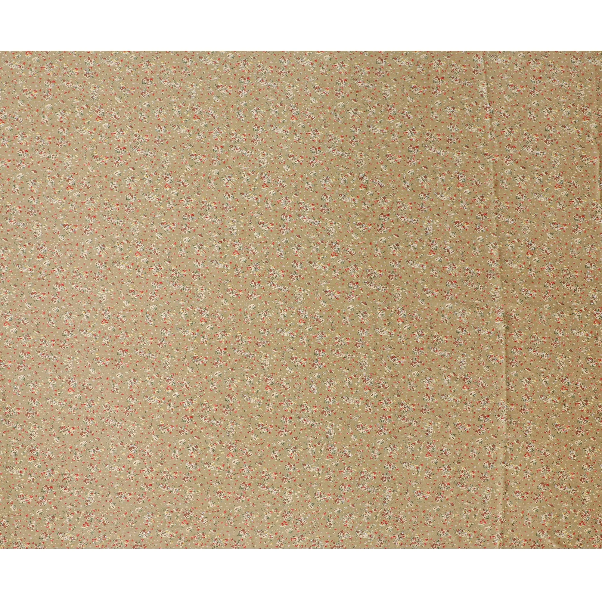 Elegant Synthetic Modal Satin Fabric with Stone Work, Beige Floral Print, 110 cm Width-20037