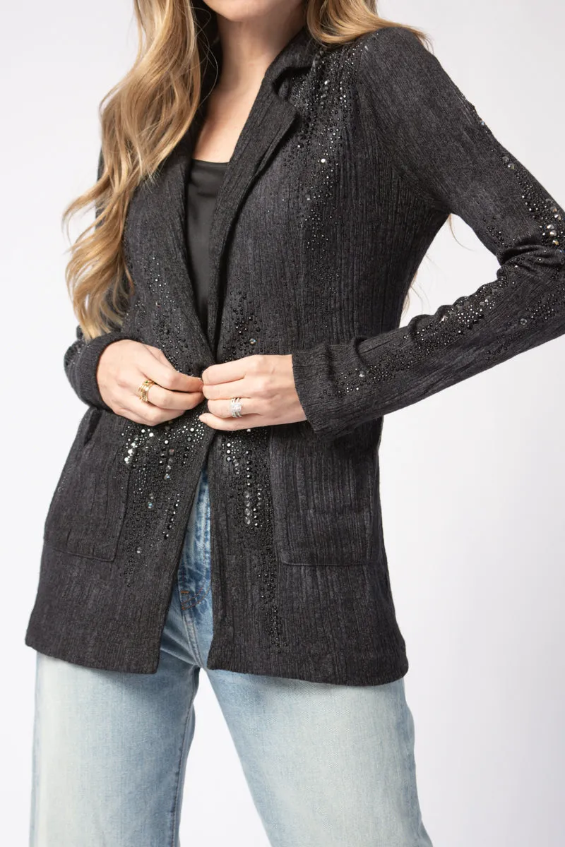 Embellished Plissé Blazer Jacket in Nero