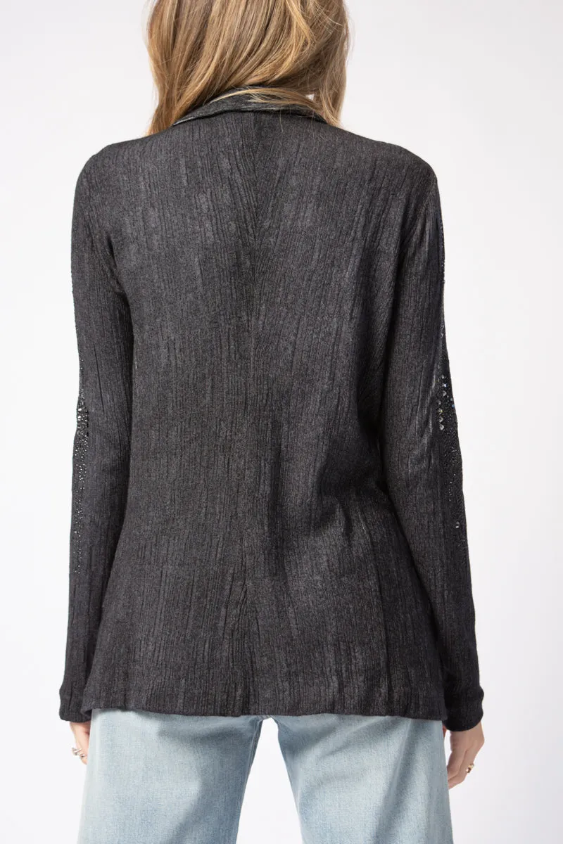 Embellished Plissé Blazer Jacket in Nero