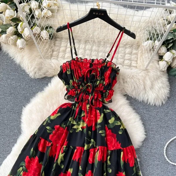 Floral Print Pleated Slip Dress