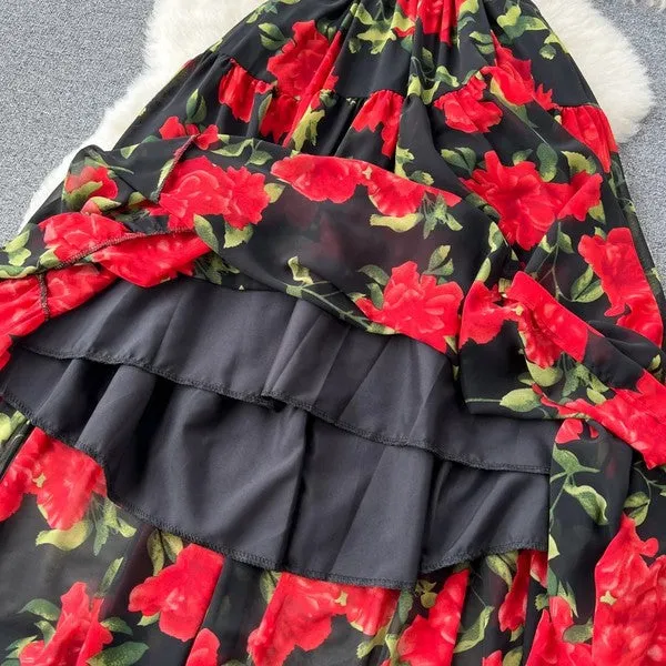 Floral Print Pleated Slip Dress