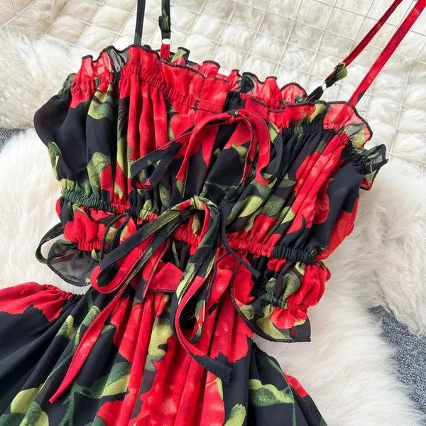 Floral Print Pleated Slip Dress