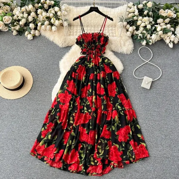 Floral Print Pleated Slip Dress