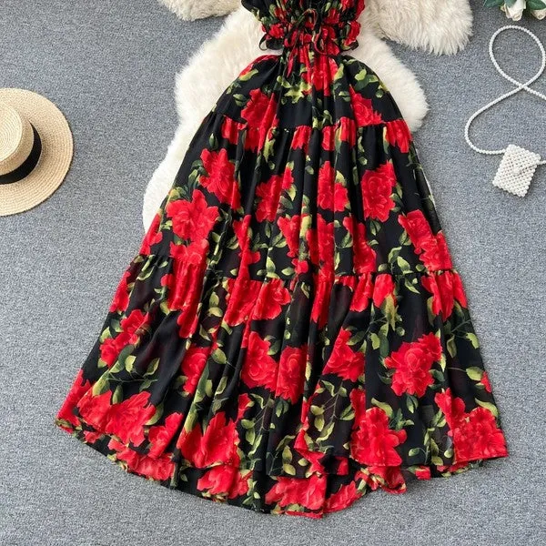 Floral Print Pleated Slip Dress