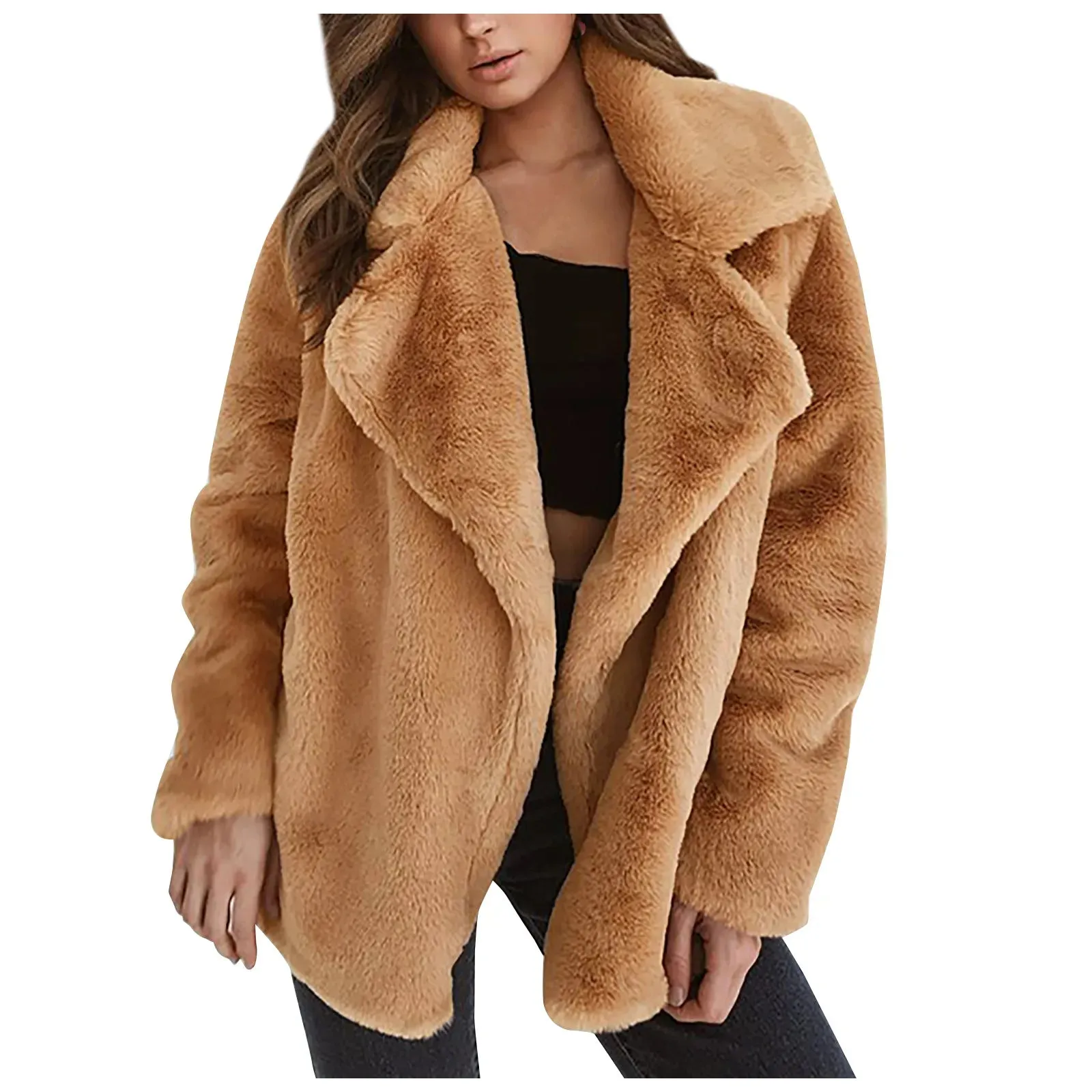 Fur Jackets Turn Down Warm Outwear Casual Female Pink Black Light Brown Coat