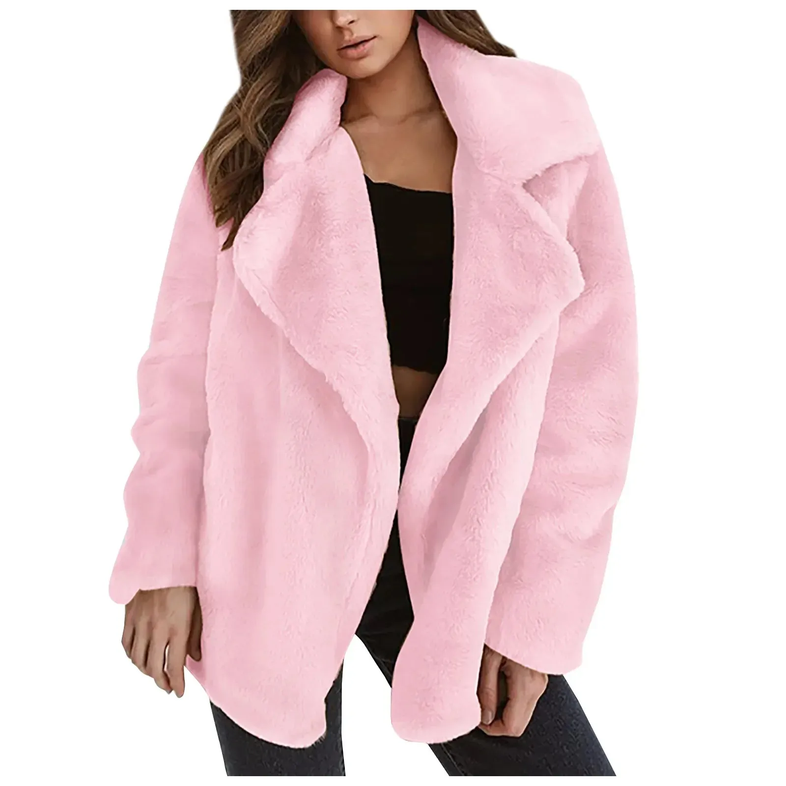 Fur Jackets Turn Down Warm Outwear Casual Female Pink Black Light Brown Coat